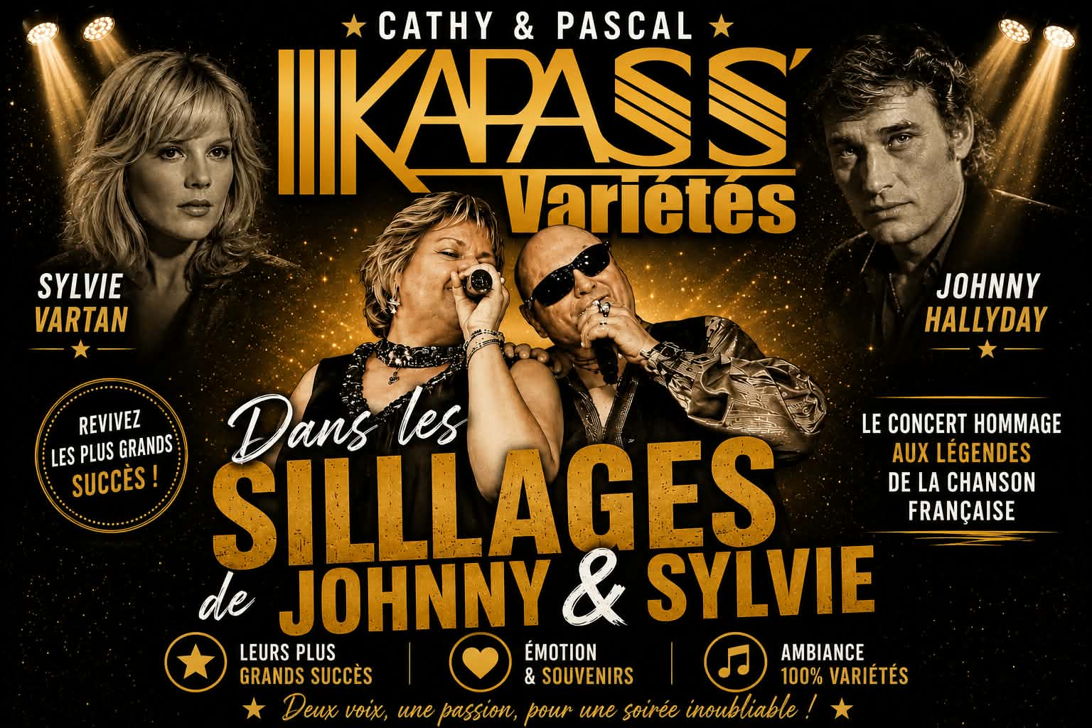 Affiche du spectacle Dans les sillages de Johnny et Sylvie par Cathy et Pascal